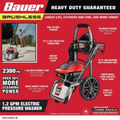 BAUER 2300 PSI 1.2 GPM Brushless Max Performance Electric Pressure Washer 11 BAUER 2300 PSI 1.2 GPM Brushless Max Performance Electric Pressure Washer -Bauer Popular Store 57656 W2SS