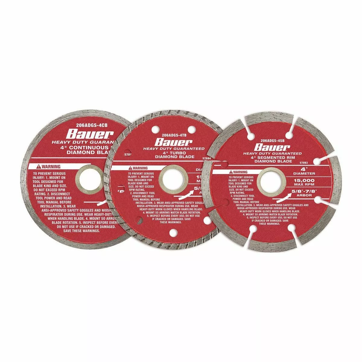 BAUER 4 in. Assorted Diamond Blades, 3 Pc. 2 BAUER 4 in. Assorted Diamond Blades, 3 Pc. - Image 2
