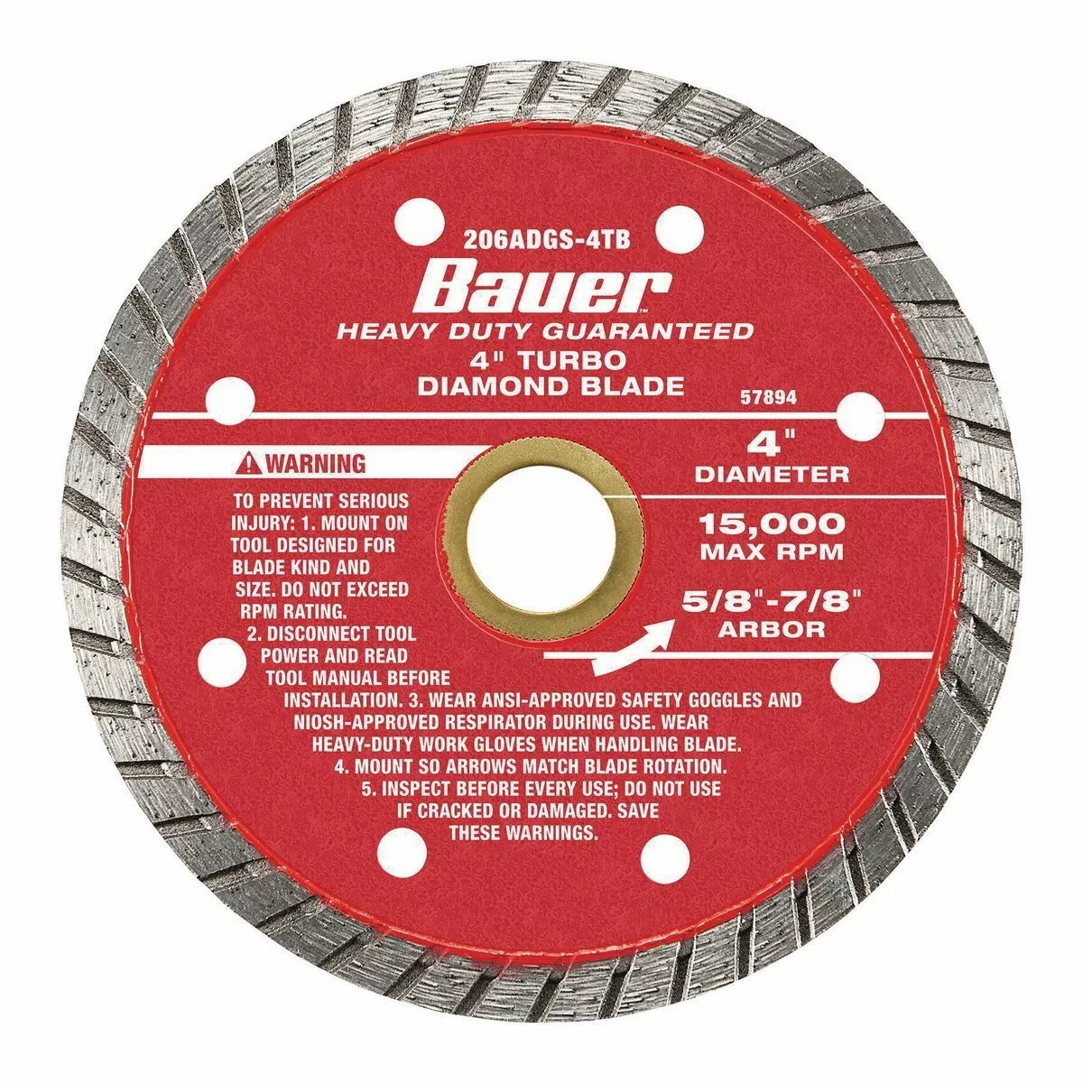 BAUER 4 in. Turbo Rim Wet or Dry Cut Diamond Saw Blade 1 BAUER 4 in. Turbo Rim Wet or Dry Cut Diamond Saw Blade
