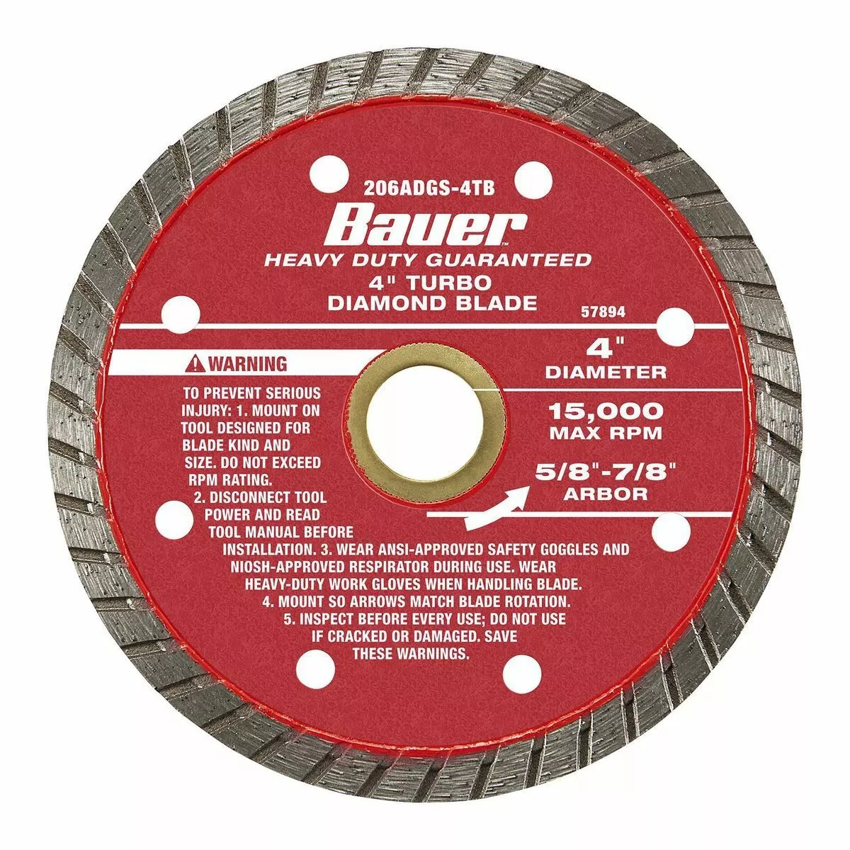 BAUER 4 in. Turbo Rim Wet or Dry Cut Diamond Saw Blade 2 BAUER 4 in. Turbo Rim Wet or Dry Cut Diamond Saw Blade - Image 2