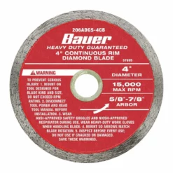 BAUER 4 in. Continuous Rim Wet Cut Diamond Saw Blade