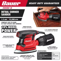 BAUER 1.2 Amp Corner/Detail Sander with Sealed On/Off Switch -Bauer Popular Store 57946 W2SS
