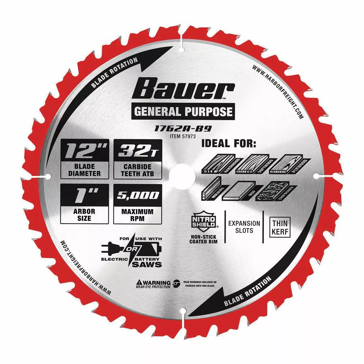 BAUER 12 in., 32T Framing Miter Saw Blade 1 BAUER 12 in., 32T Framing Miter Saw Blade