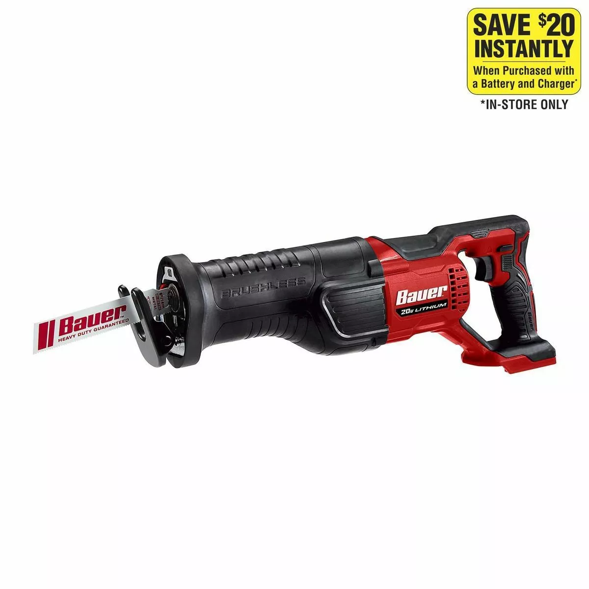 BAUER 20V Brushless Cordless Reciprocating Saw - Tool Only 4 BAUER 20V Brushless Cordless Reciprocating Saw - Tool Only - Image 4