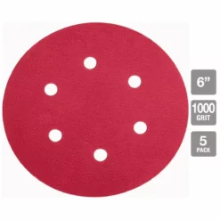 BAUER 6 in. 1000 Grit Hook and Loop 6-Hole Pattern Sanding Discs 5 Pk. -Bauer Popular Store 58288 W21