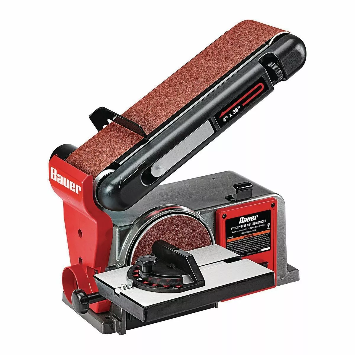 BAUER 4 in. x 36 in. Belt and 6 in. Disc Sander 1 BAUER 4 in. x 36 in. Belt and 6 in. Disc Sander