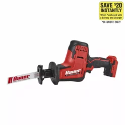 BAUER 20V Brushless Cordless Compact Reciprocating Saw – Tool Only -Bauer Popular Store 58458 W21