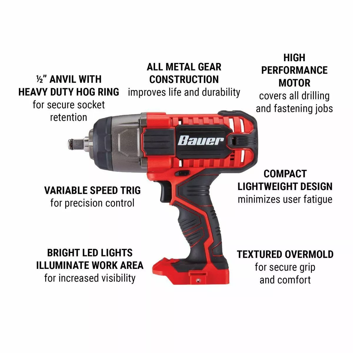 BAUER 20V Cordless 1/2 in. Impact Wrench - Tool Only 5 BAUER 20V Cordless 1/2 in. Impact Wrench - Tool Only - Image 5