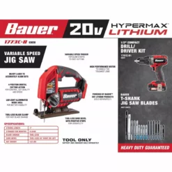 BAUER 20v Cordless Variable Speed Jig Saw - Tool Only 11 BAUER 20v Cordless Variable Speed Jig Saw - Tool Only -Bauer Popular Store 63630 W1SS