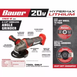 BAUER 20V Cordless 4-1/2 in. Slide Switch Angle Grinder - Tool Only 14 BAUER 20V Cordless 4-1/2 in. Slide Switch Angle Grinder - Tool Only -Bauer Popular Store 63632 W1SS