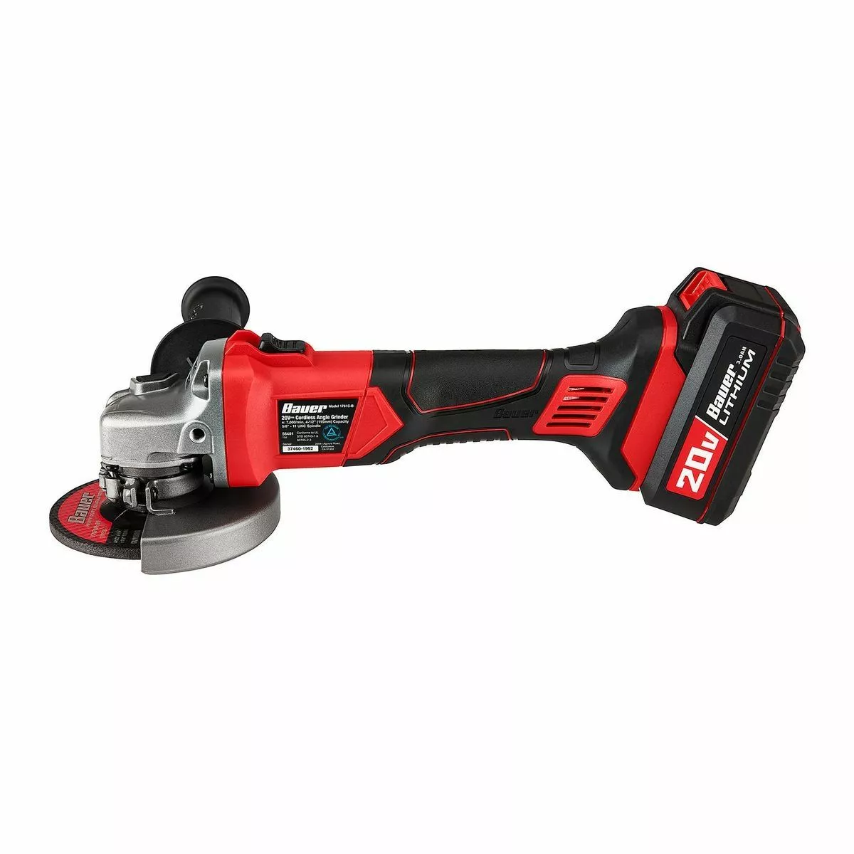 BAUER 20V Cordless 4-1/2 in. Slide Switch Angle Grinder - Tool Only 7 BAUER 20V Cordless 4-1/2 in. Slide Switch Angle Grinder - Tool Only - Image 7
