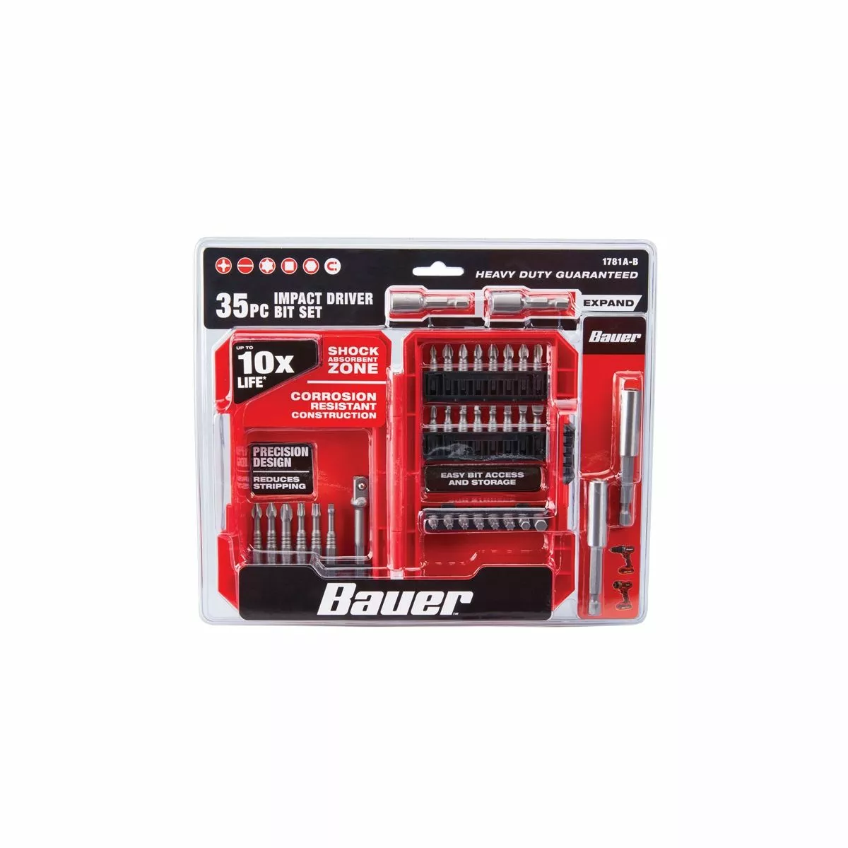 BAUER Impact Drill and Driver Bit Set, 35 Pc. 1 BAUER Impact Drill and Driver Bit Set, 35 Pc.