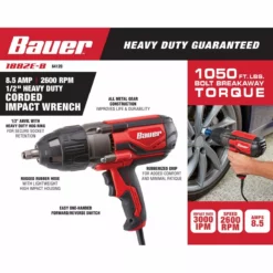 BAUER 8.5 Amp 1/2 in. Variable Speed Impact Wrench with Rocker Switch 9 BAUER 8.5 Amp 1/2 in. Variable Speed Impact Wrench with Rocker Switch -Bauer Popular Store 64120 W2SS