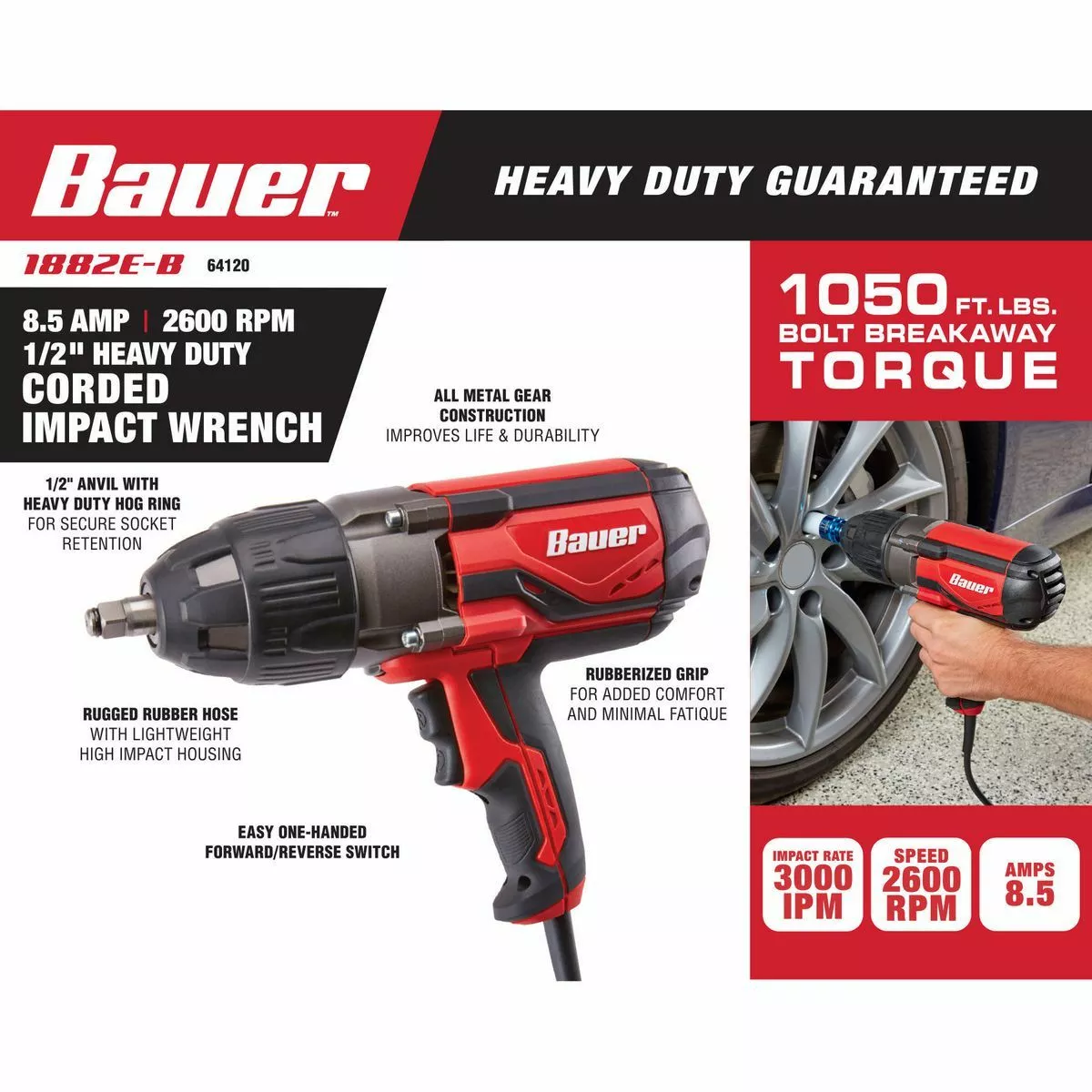 BAUER 8.5 Amp 1/2 in. Variable Speed Impact Wrench with Rocker Switch 3 BAUER 8.5 Amp 1/2 in. Variable Speed Impact Wrench with Rocker Switch - Image 3
