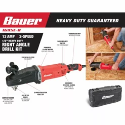 BAUER 13 Amp 1/2 in. 2-Speed Right Angle Drill Kit 10 BAUER 13 Amp 1/2 in. 2-Speed Right Angle Drill Kit -Bauer Popular Store 64121 W2 2