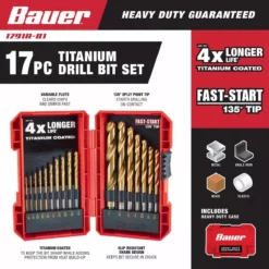 BAUER Titanium Drill Bit Set, 17 Pc. 9 BAUER Titanium Drill Bit Set, 17 Pc. -Bauer Popular Store 64198 W5