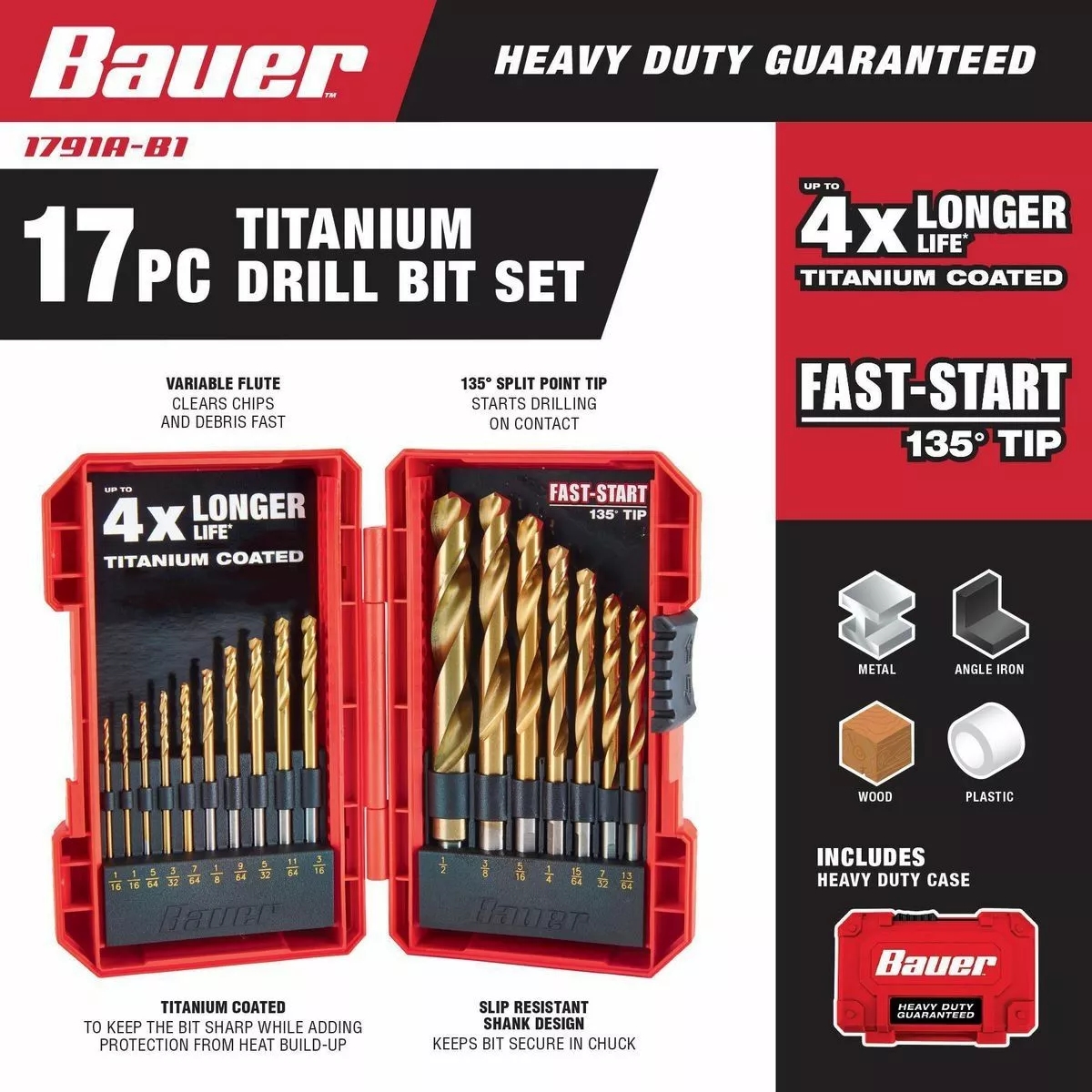 BAUER Titanium Drill Bit Set, 17 Pc. 4 BAUER Titanium Drill Bit Set, 17 Pc. - Image 4