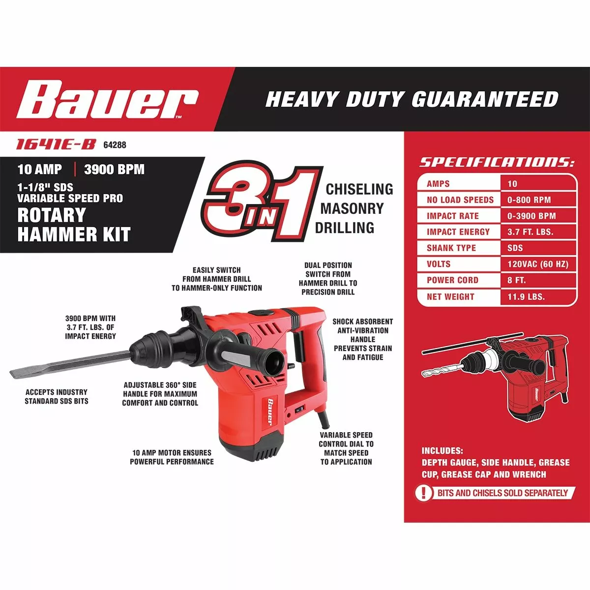 BAUER 10 Amp SDS Plus-Type Variable Speed Rotary Hammer 2 BAUER 10 Amp SDS Plus-Type Variable Speed Rotary Hammer - Image 2