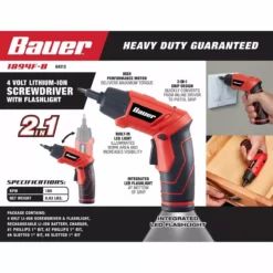 BAUER 4V Cordless 1/4 in. Screwdriver with Integrated Flashlight Kit with 4 Insert Bits and Wall Charger 8 BAUER 4V Cordless 1/4 in. Screwdriver with Integrated Flashlight Kit with 4 Insert Bits and Wall Charger -Bauer Popular Store 64313 W2
