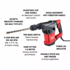 BAUER 11 Amp SDS Max-Type Variable Speed Rotary Hammer 10 BAUER 11 Amp SDS Max-Type Variable Speed Rotary Hammer -Bauer Popular Store 64425 W2