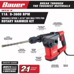 BAUER 11 Amp SDS Max-Type Variable Speed Rotary Hammer 11 BAUER 11 Amp SDS Max-Type Variable Speed Rotary Hammer -Bauer Popular Store 64425 W7