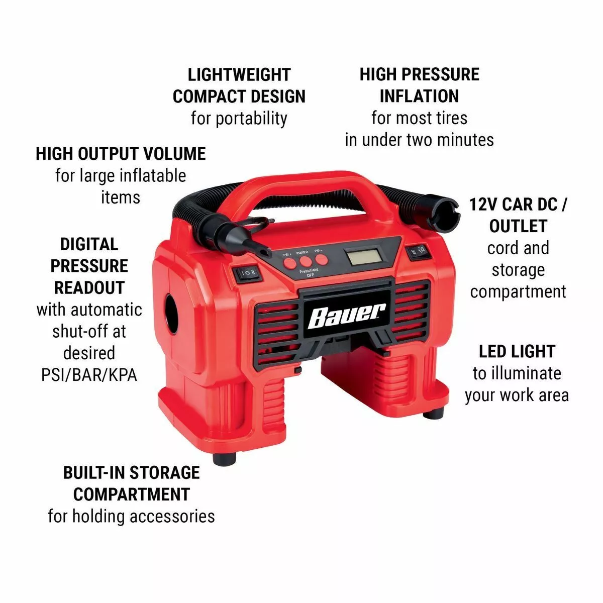 BAUER 20V Cordless Dual Power 0-160 PSI Inflator/Deflator - Tool Only 5 BAUER 20V Cordless Dual Power 0-160 PSI Inflator/Deflator - Tool Only - Image 5