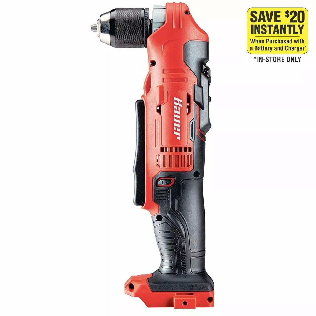 BAUER 20V Cordless 3/8 in. Right Angle Drill - Tool Only 1 BAUER 20V Cordless 3/8 in. Right Angle Drill - Tool Only