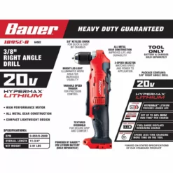 BAUER 20V Cordless 3/8 in. Right Angle Drill - Tool Only 11 BAUER 20V Cordless 3/8 in. Right Angle Drill - Tool Only -Bauer Popular Store 64582 W2SS
