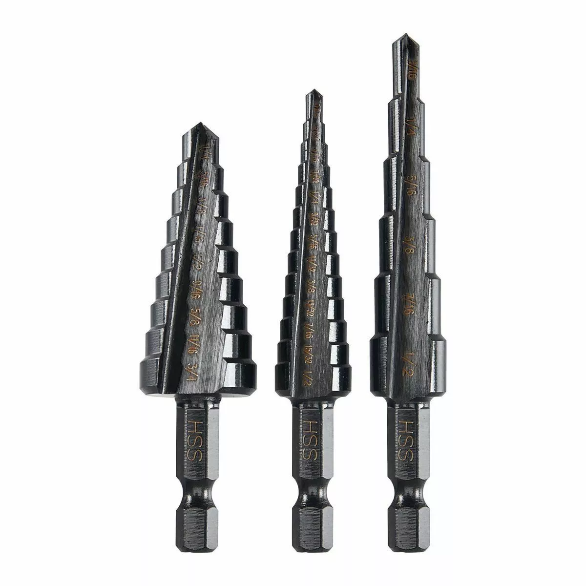 BAUER Black Oxide Step Drill Bit Set, 3 Pc. 1 BAUER Black Oxide Step Drill Bit Set, 3 Pc.
