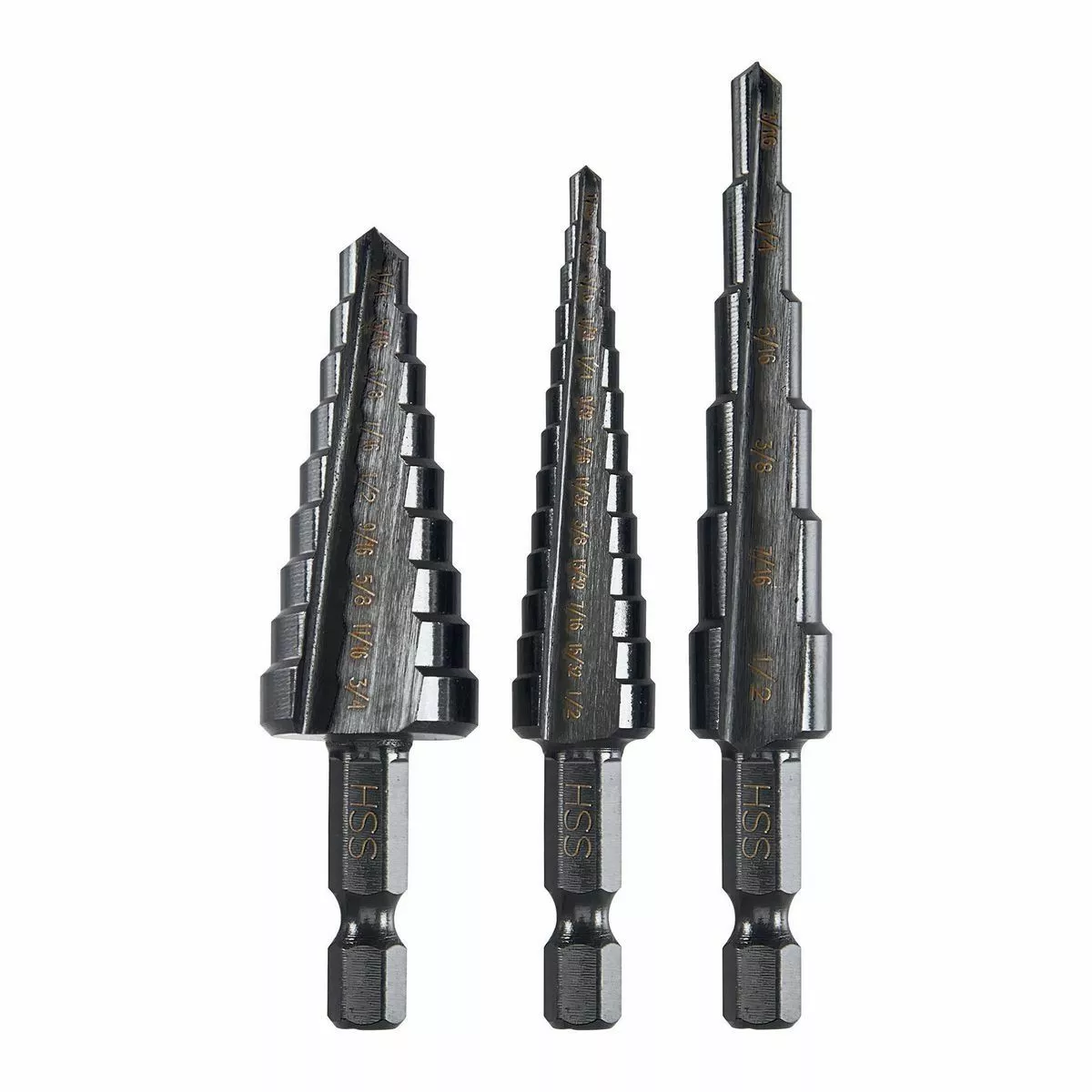 BAUER Black Oxide Step Drill Bit Set, 3 Pc. 2 BAUER Black Oxide Step Drill Bit Set, 3 Pc. - Image 2