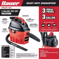 BAUER 3 Gallon 3 Peak Horsepower Wet/Dry Vacuum -Bauer Popular Store 64753 W2SS