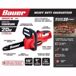 BAUER 20V Cordless Chainsaw – Tool Only 18 BAUER 20V Cordless Chainsaw – Tool Only -Bauer Popular Store 64940 W2 2