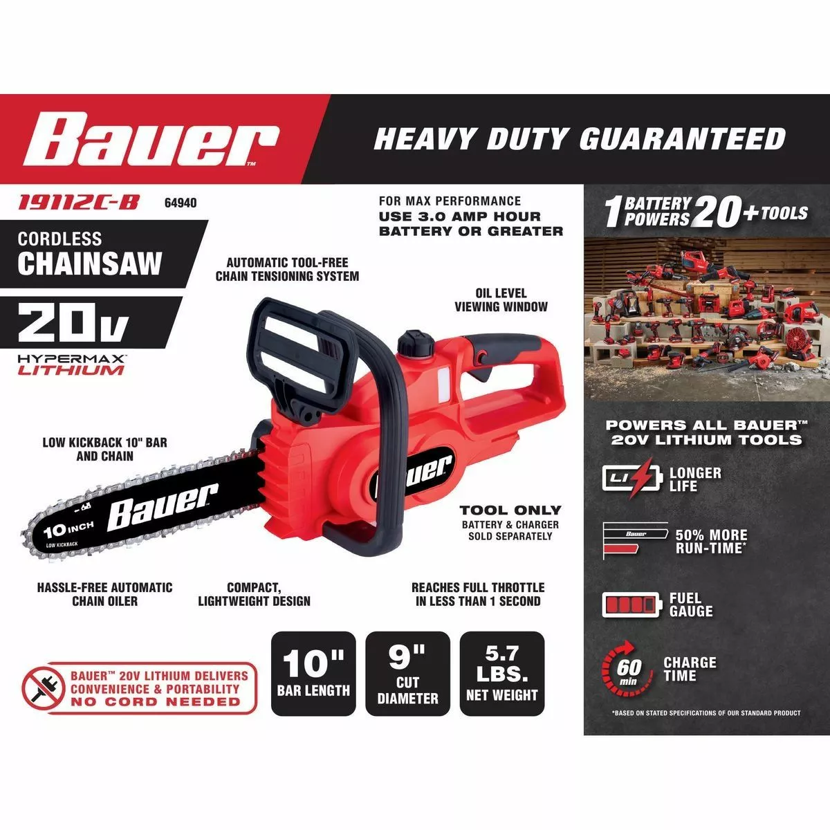 BAUER 20V Cordless Chainsaw – Tool Only 5 BAUER 20V Cordless Chainsaw – Tool Only - Image 5