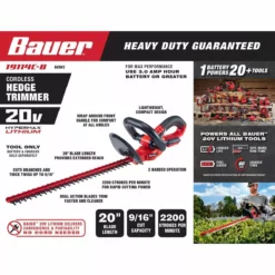 BAUER 20V Cordless Hedge Trimmer – Tool Only 20 BAUER 20V Cordless Hedge Trimmer – Tool Only -Bauer Popular Store 64941 W2 1