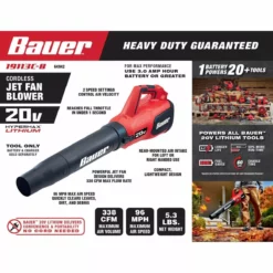 BAUER 20V Cordless 96 MPH Jet Fan Blower – Tool Only -Bauer Popular Store 64942 W2 1