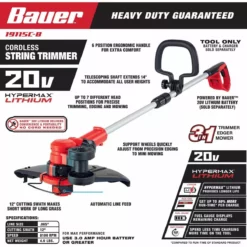 BAUER 20v Lithium-Ion Cordless String Trimmer – Tool Only 23 BAUER 20v Lithium-Ion Cordless String Trimmer – Tool Only -Bauer Popular Store 64995 W2SS